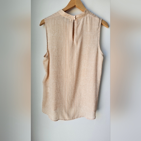 ROSE+OLIVE Sleevles Blouse TOP Mockneck Polyester Beige White Size L - Picture 5 of 5